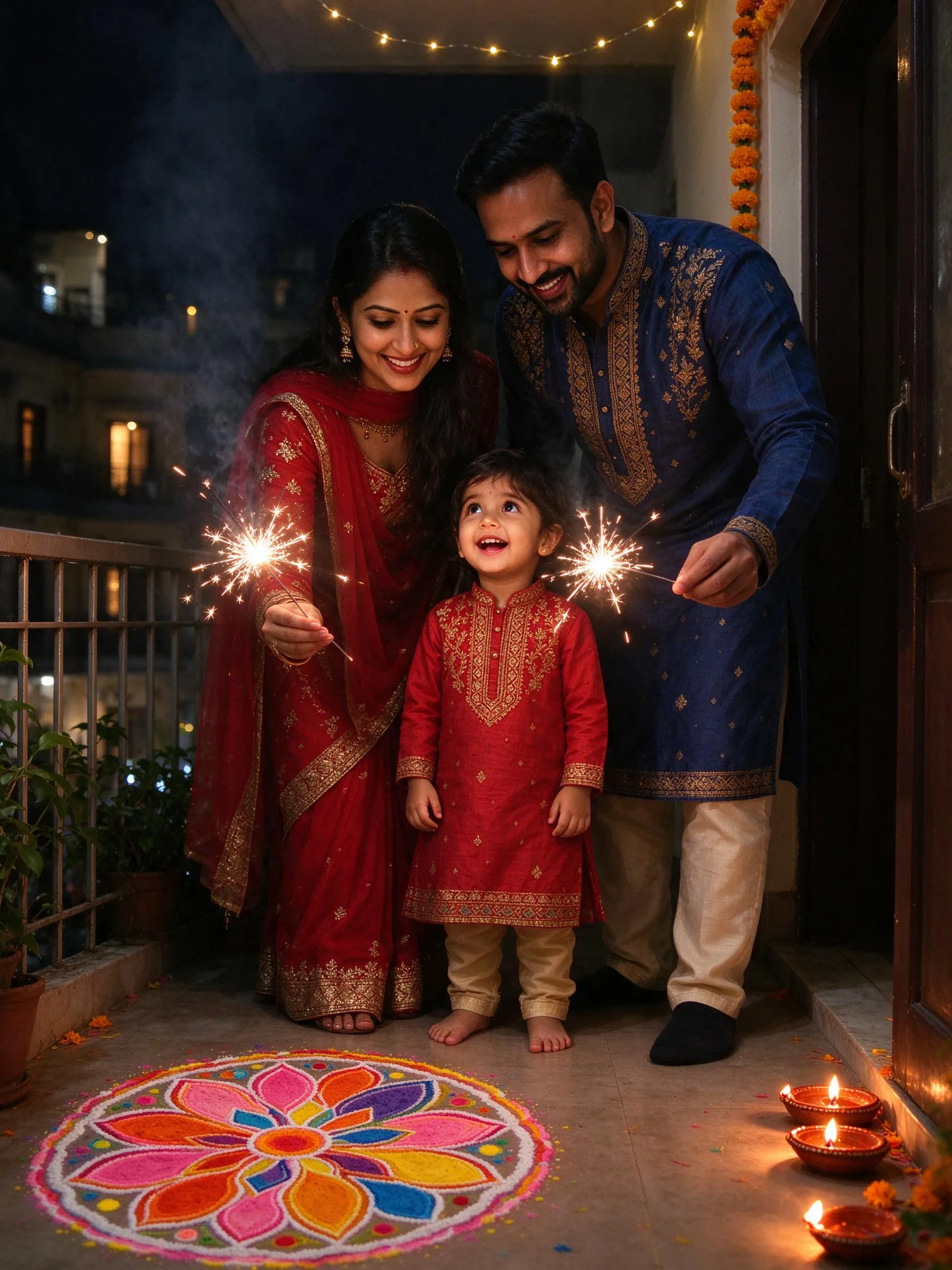 Example result: a family with sparklers generated from the prompt below