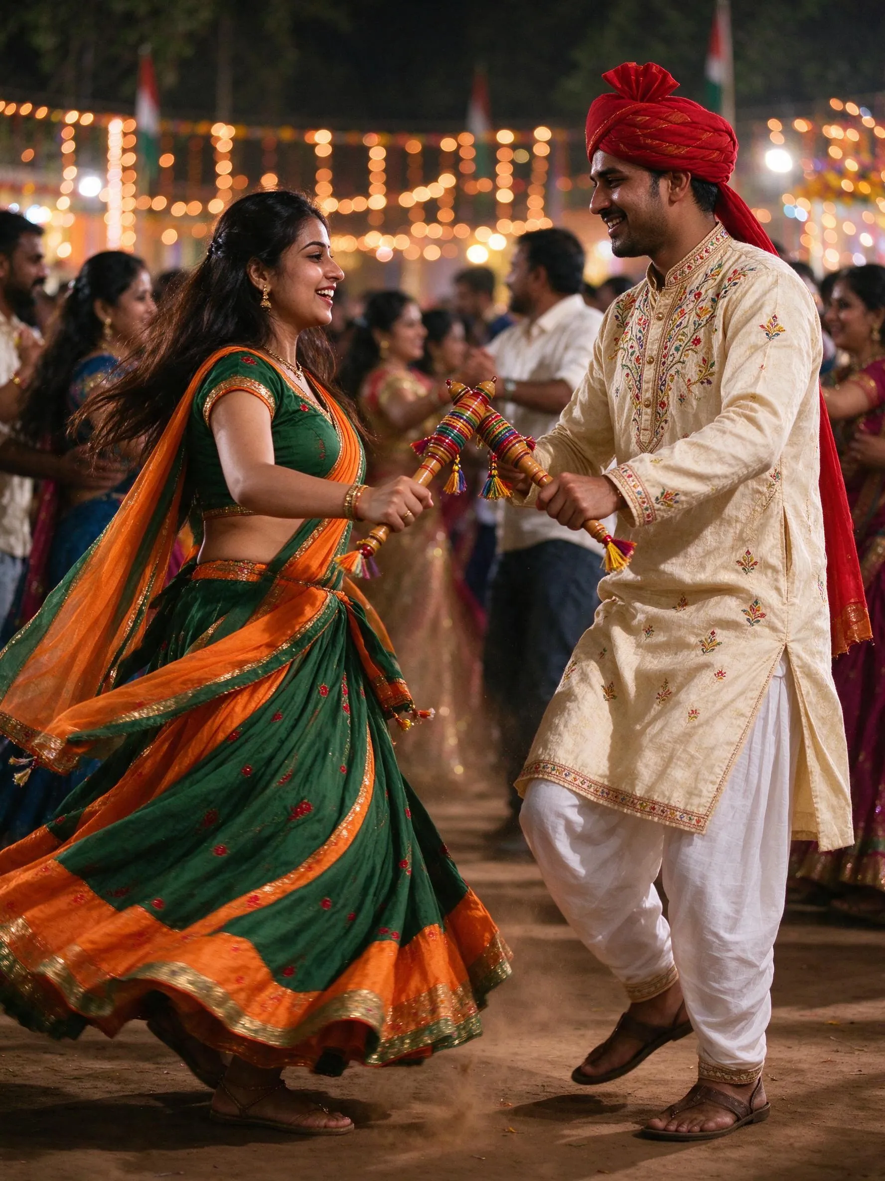 Example result: a couple playing dandiya generated from the prompt below