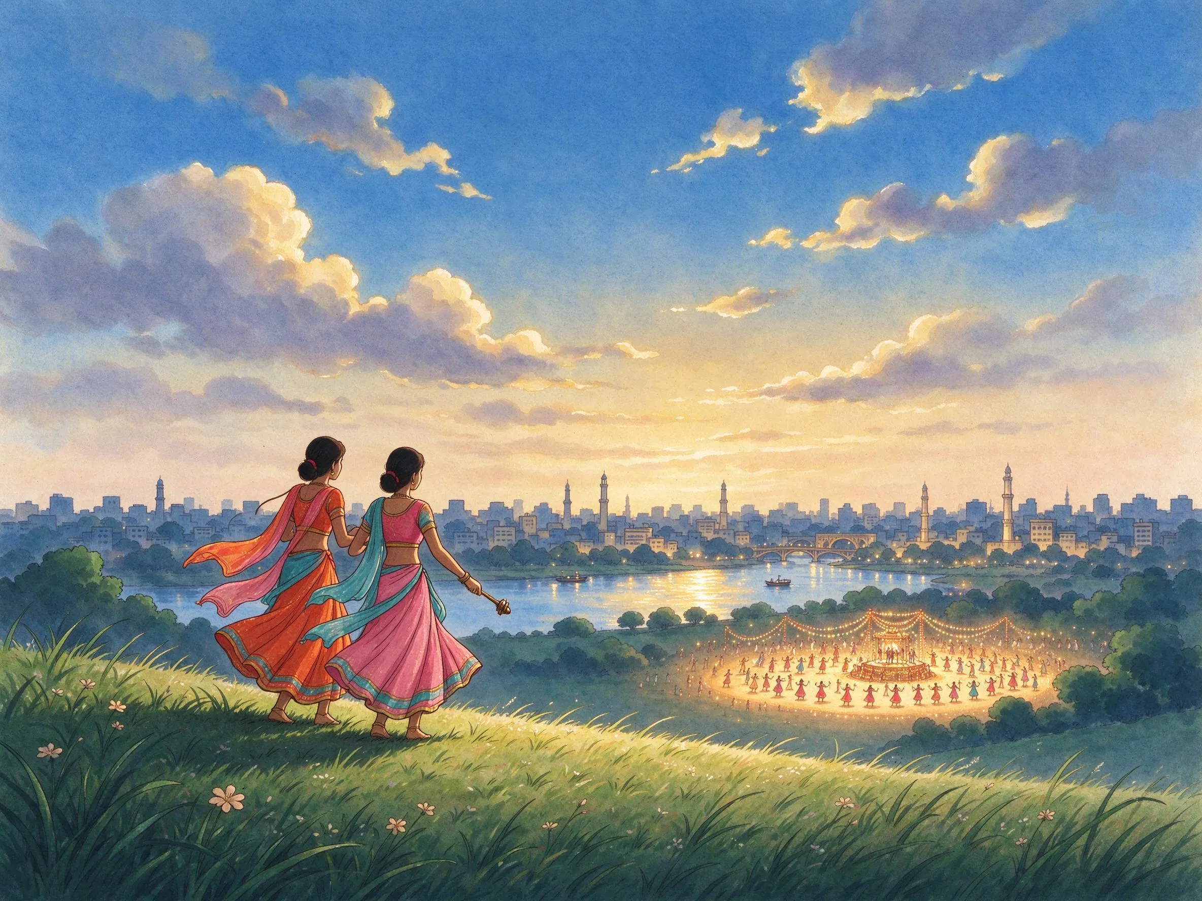 The same Garba night scene rendered in the Ghibli style template