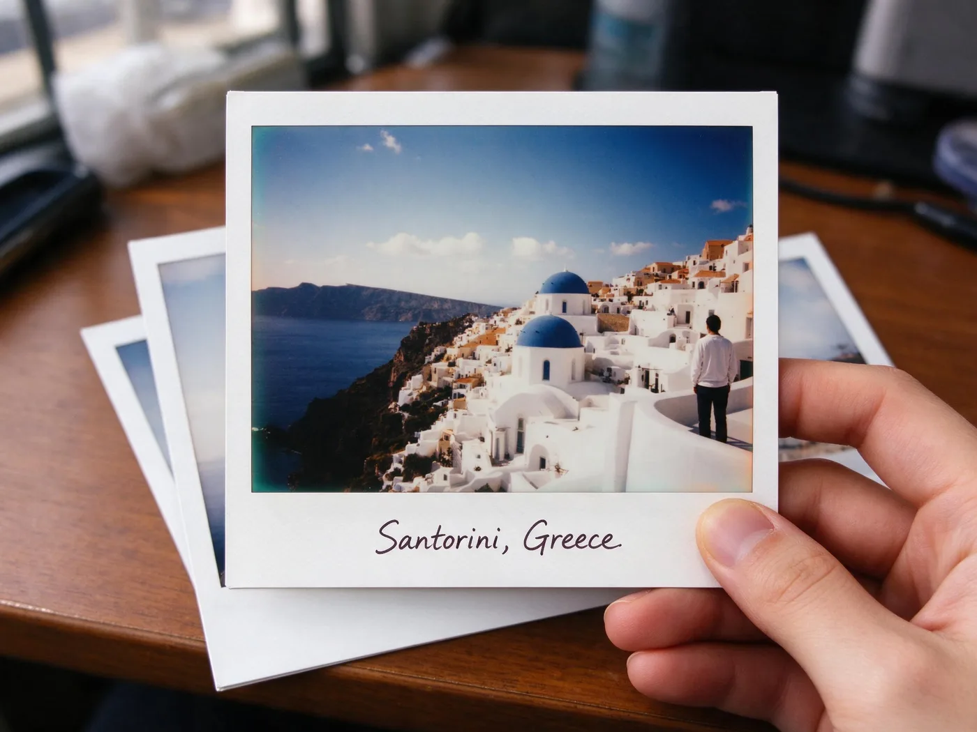 Polaroid — AI-generated sample (Santorini)